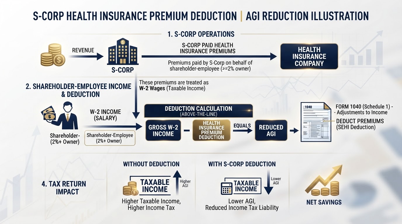 S-Corp health insurance premium deduction reducing AGI