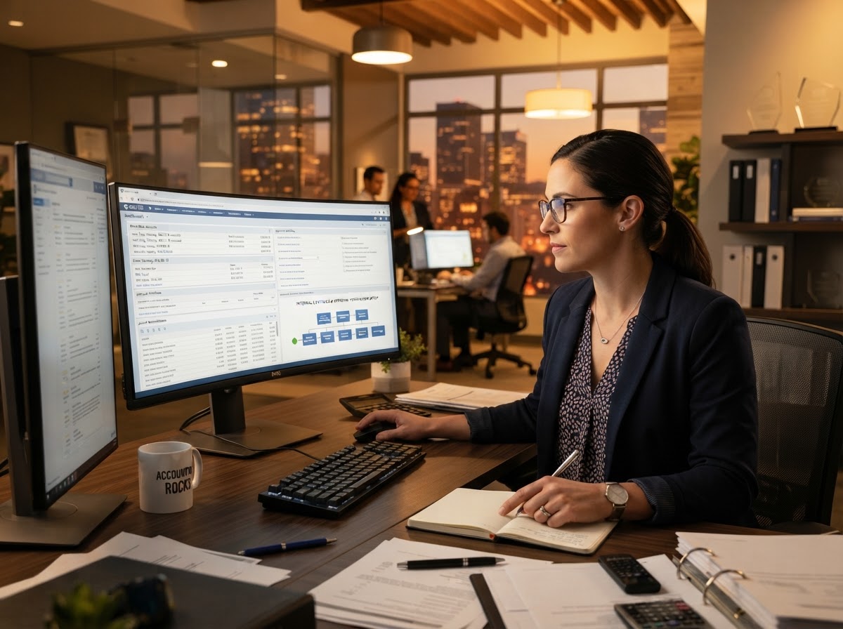 Outsourced controller reviewing financial statements