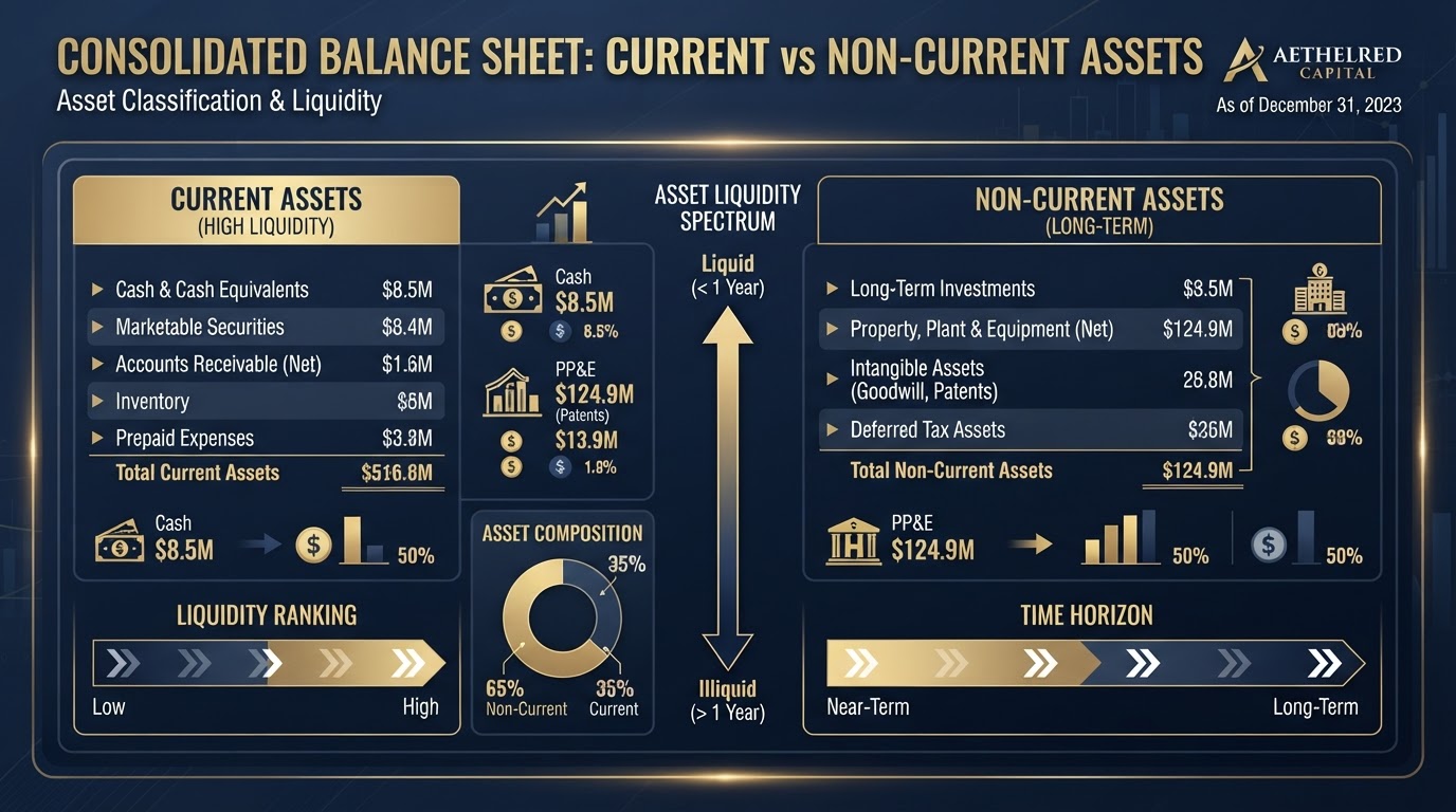 Current vs non-current assets on a balance sheet