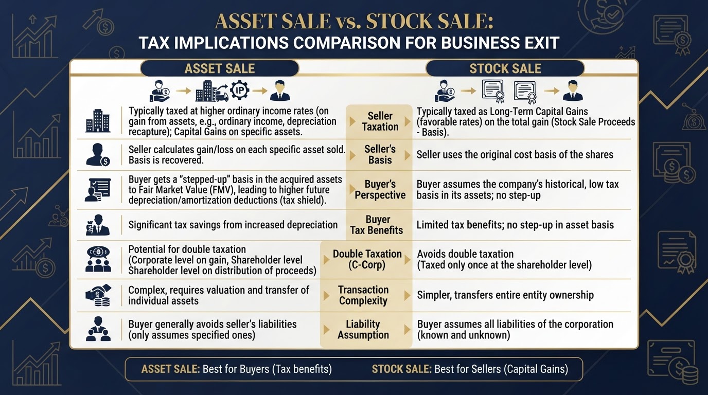 Asset sale vs stock sale tax implications comparison