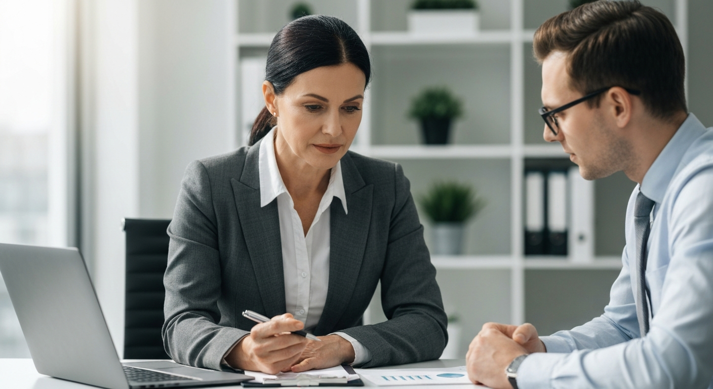 Wiyao Awesso reviewing financial discrepancies with a client