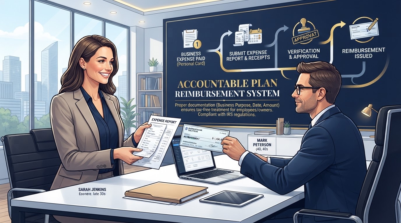 Accountable plan reimbursement system for personal card business expenses with proper documentation