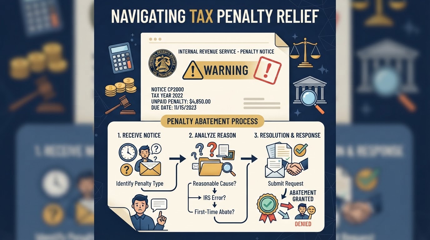 IRS penalty notice letter with warning symbols