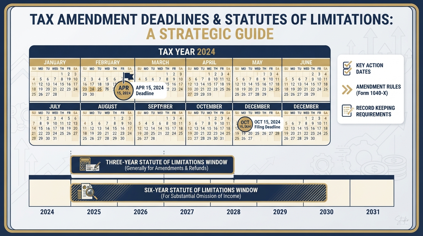 Calendar showing tax amendment deadline windows with marked dates