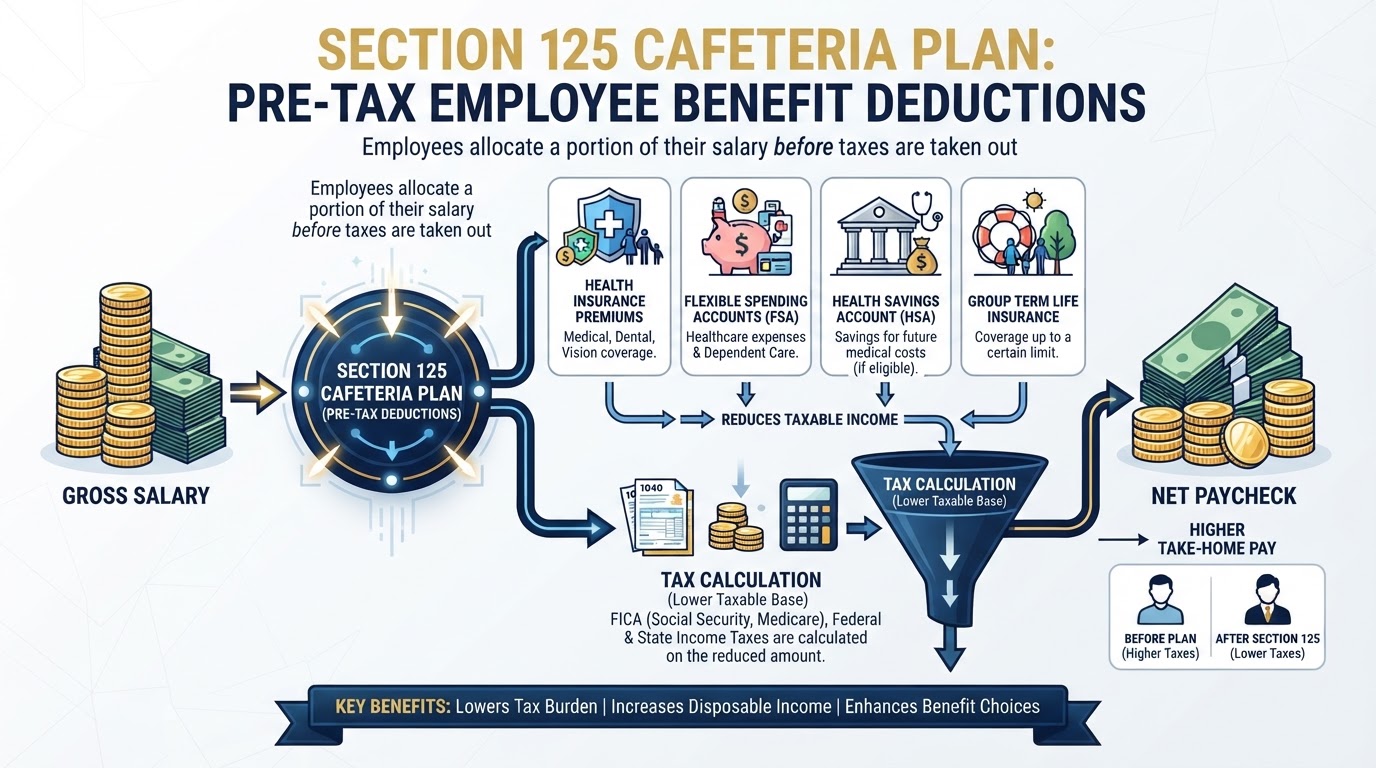 Section 125 cafeteria plan with pre-tax benefit deductions