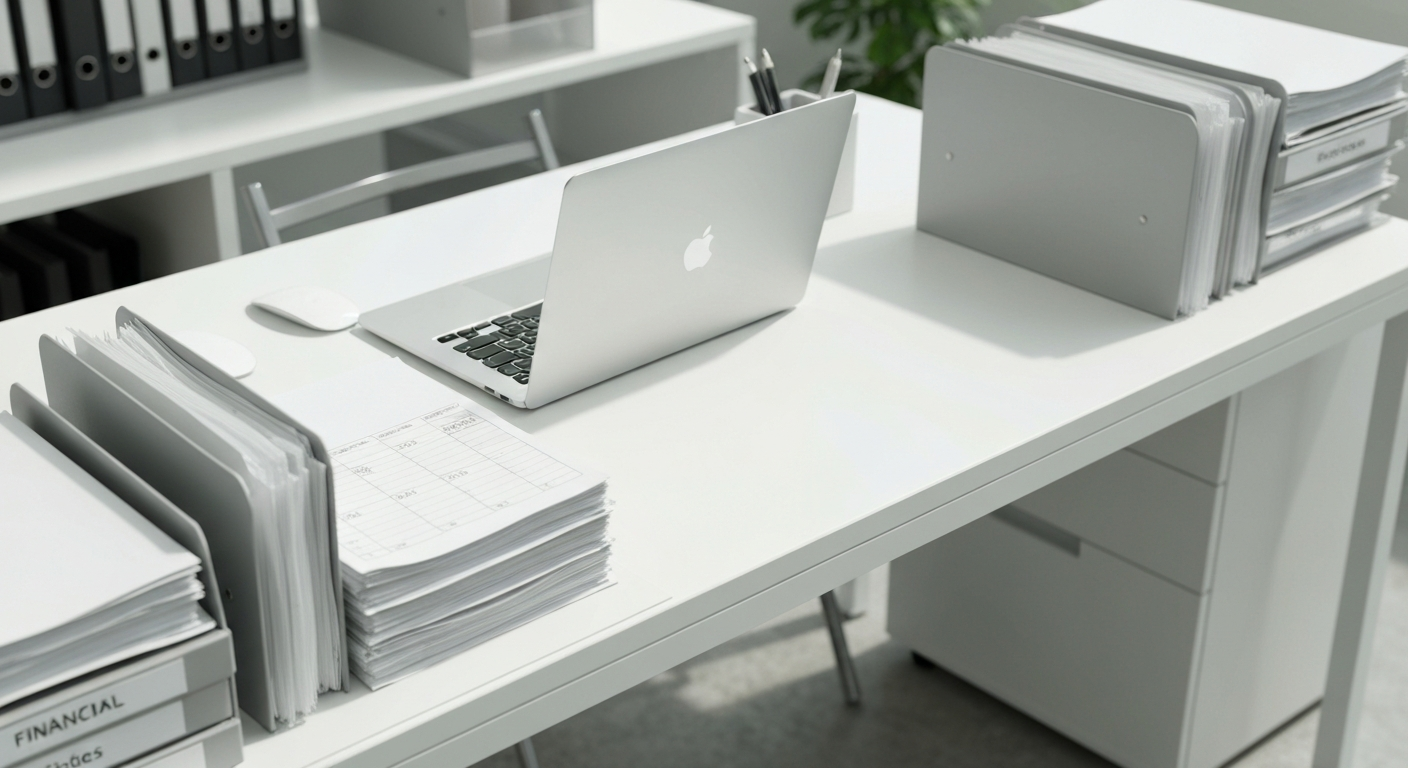 Organized financial records and a clean workspace for a Los Angeles business