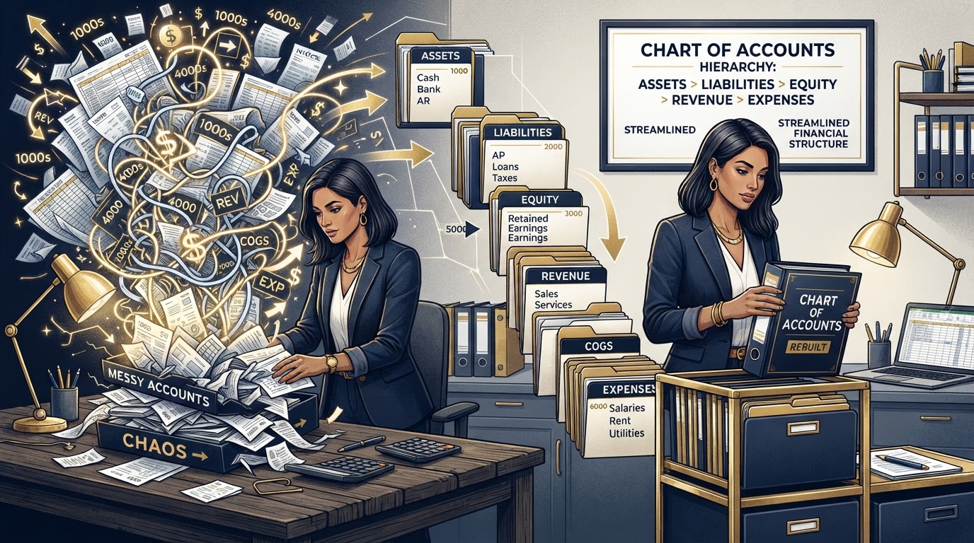 Rebuilding a chart of accounts from a tangled spreadsheet into organized categories