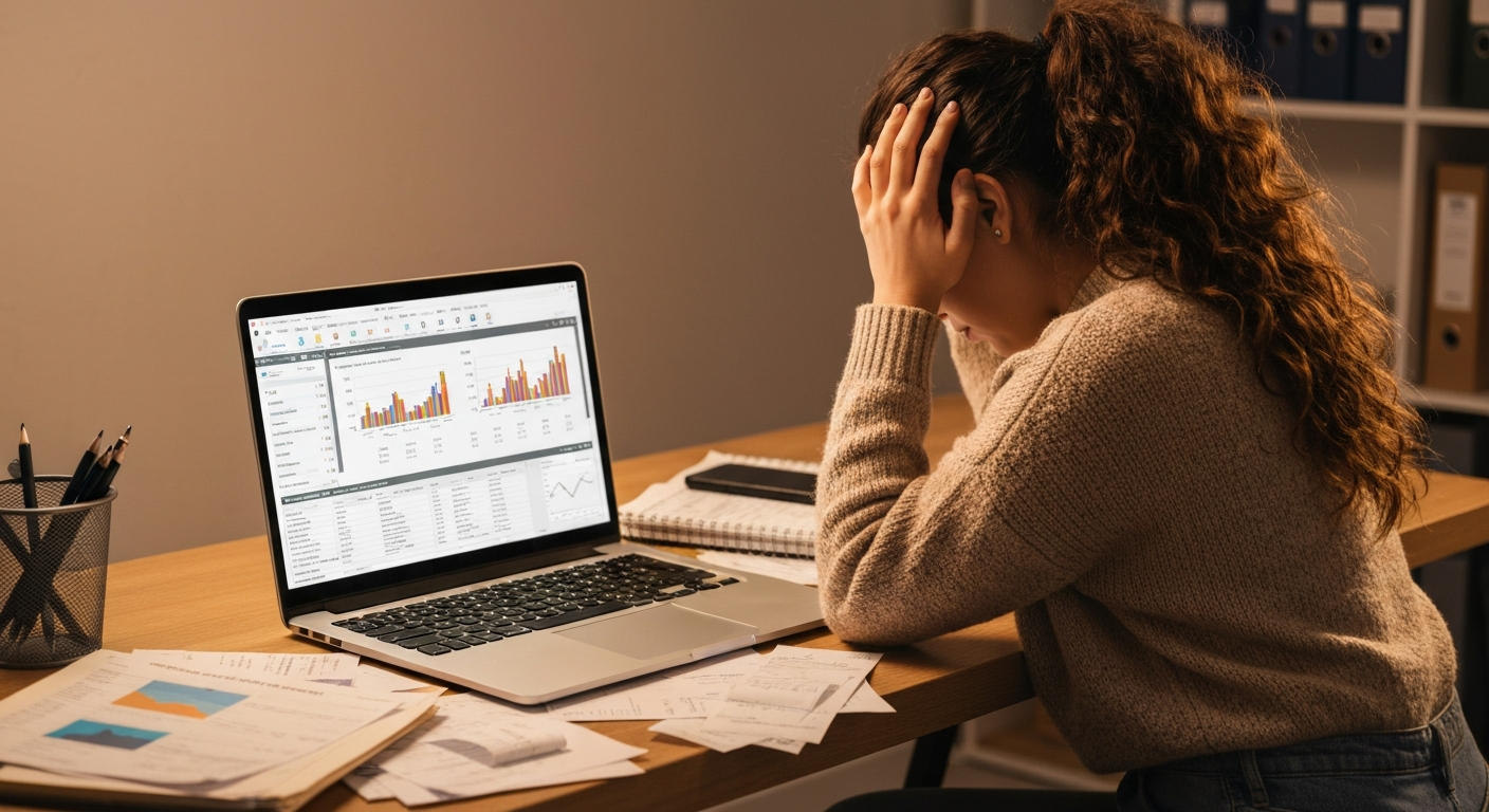 Business owner reviewing balance sheet with negative equity