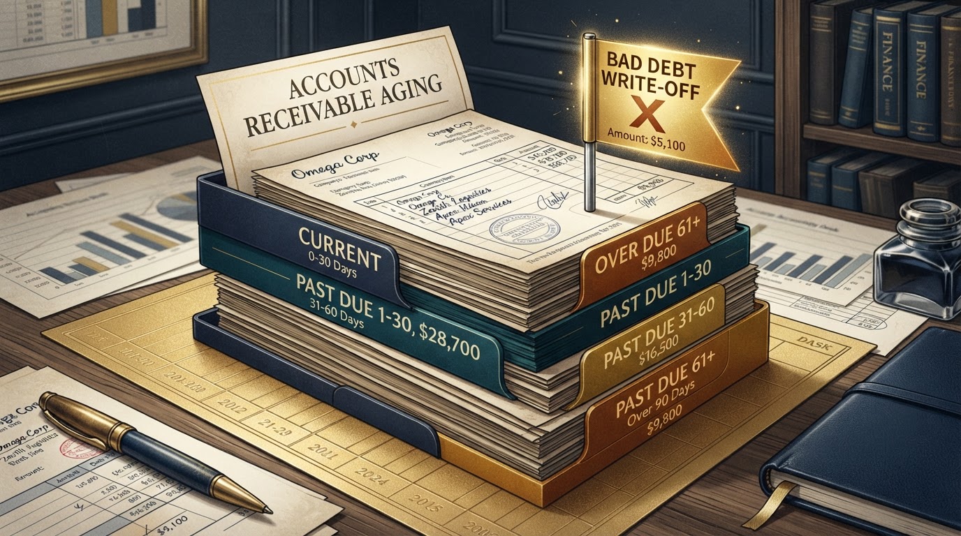 Accounts receivable aging report with bad debt write-off