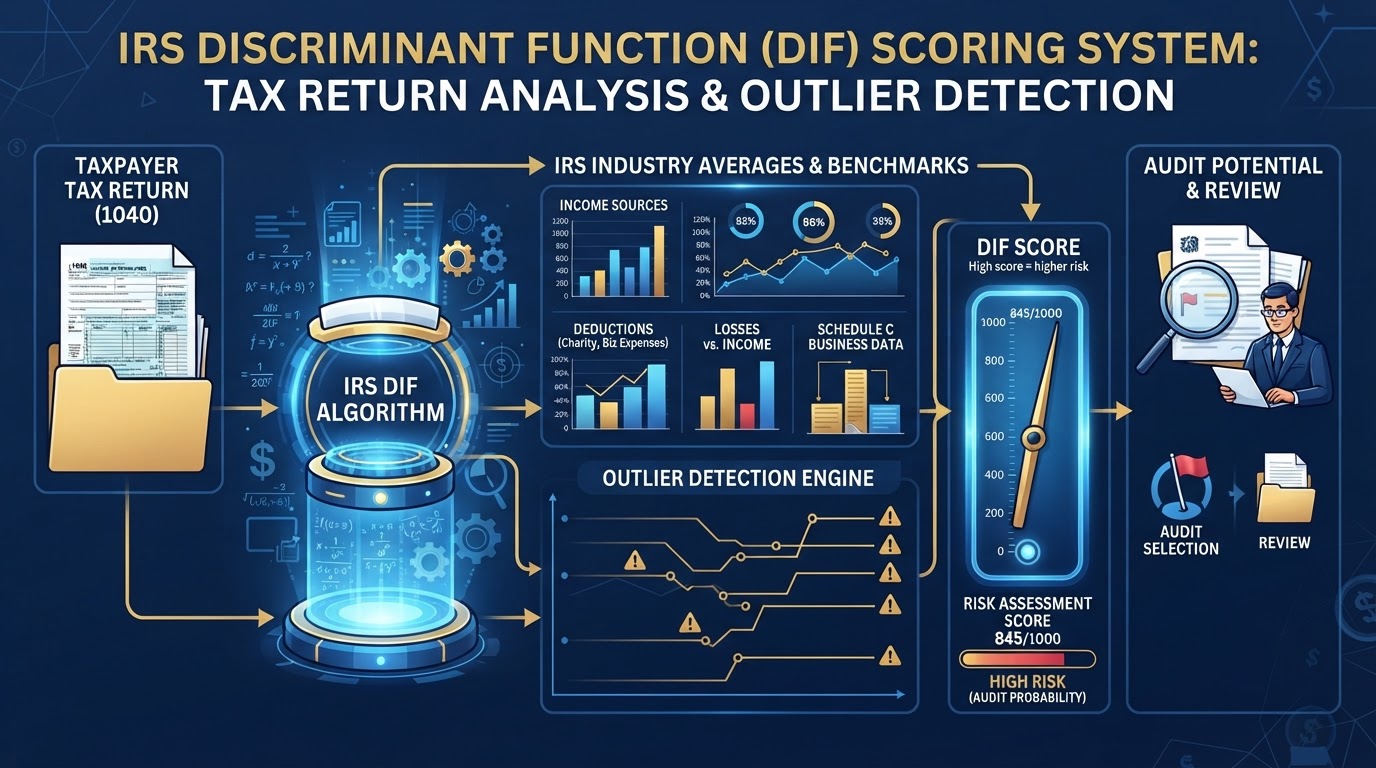 IRS Discriminant Function DIF scoring system comparing a tax return against industry averages