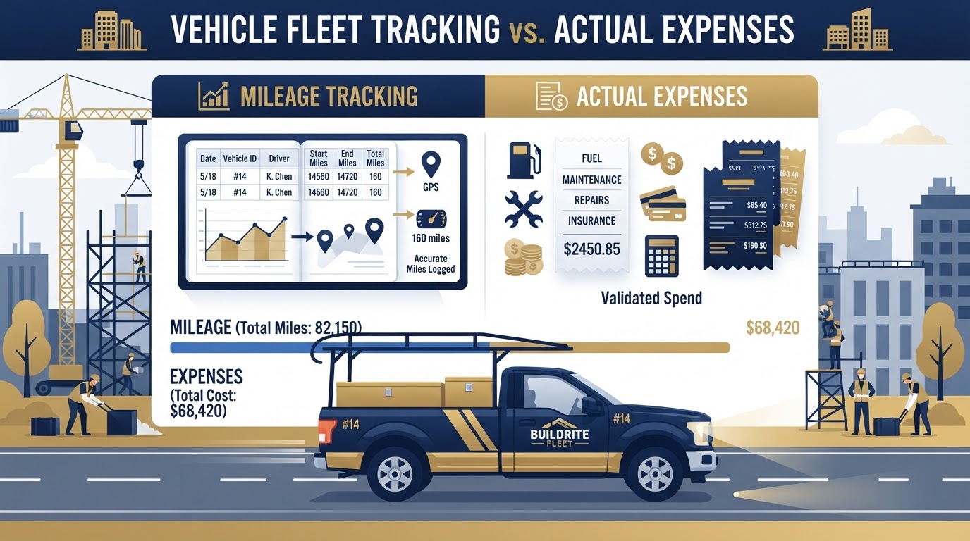 Vehicle fleet mileage tracking versus actual expense method for construction