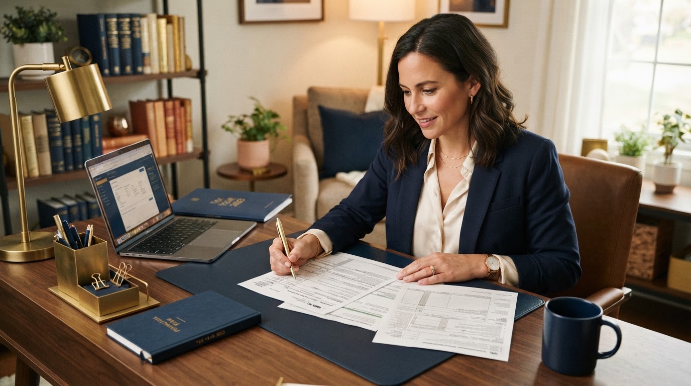 Self-employed business owner reviewing Solo 401(k) retirement contributions to reduce taxes