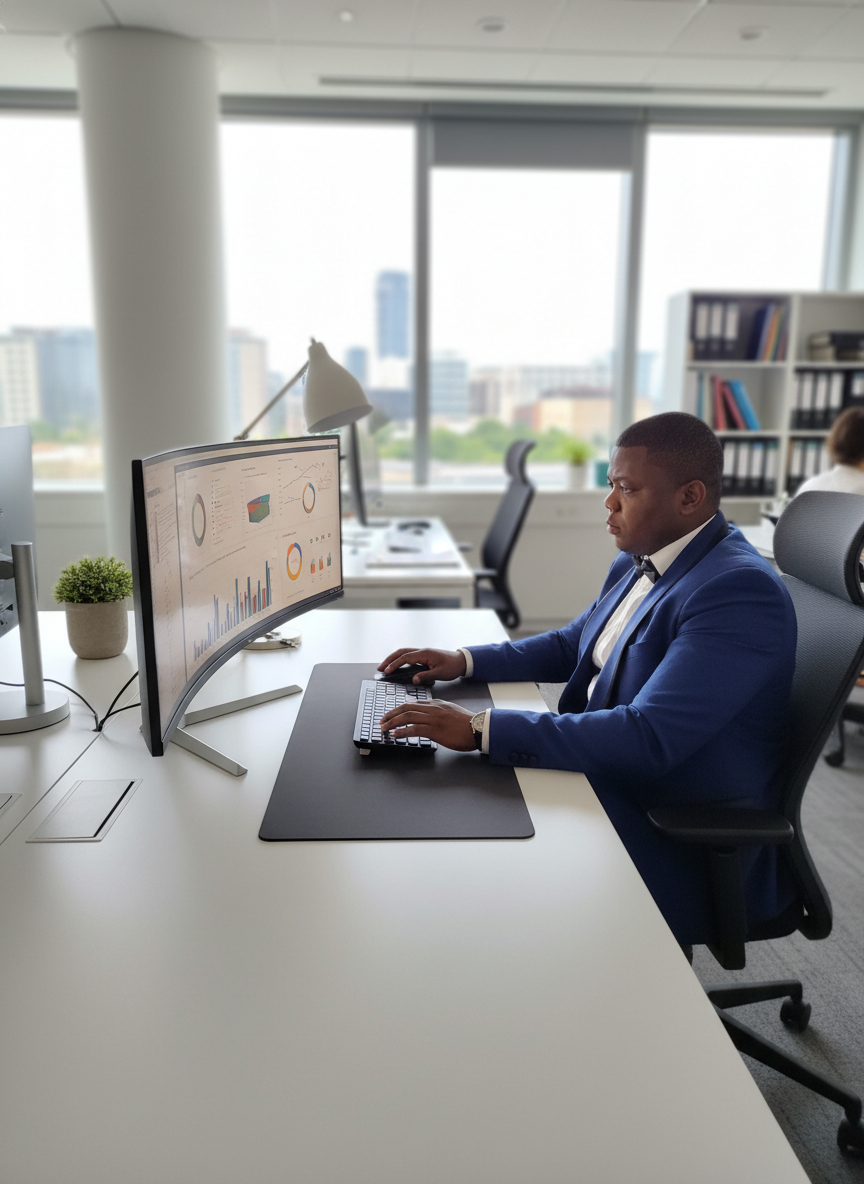 Bookkeeper reviewing financial dashboards