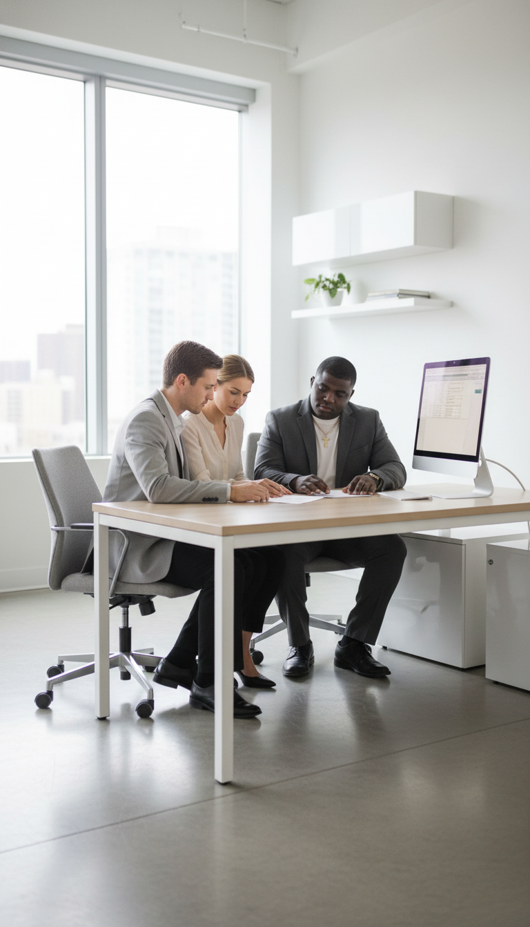 Financial review in modern bright office