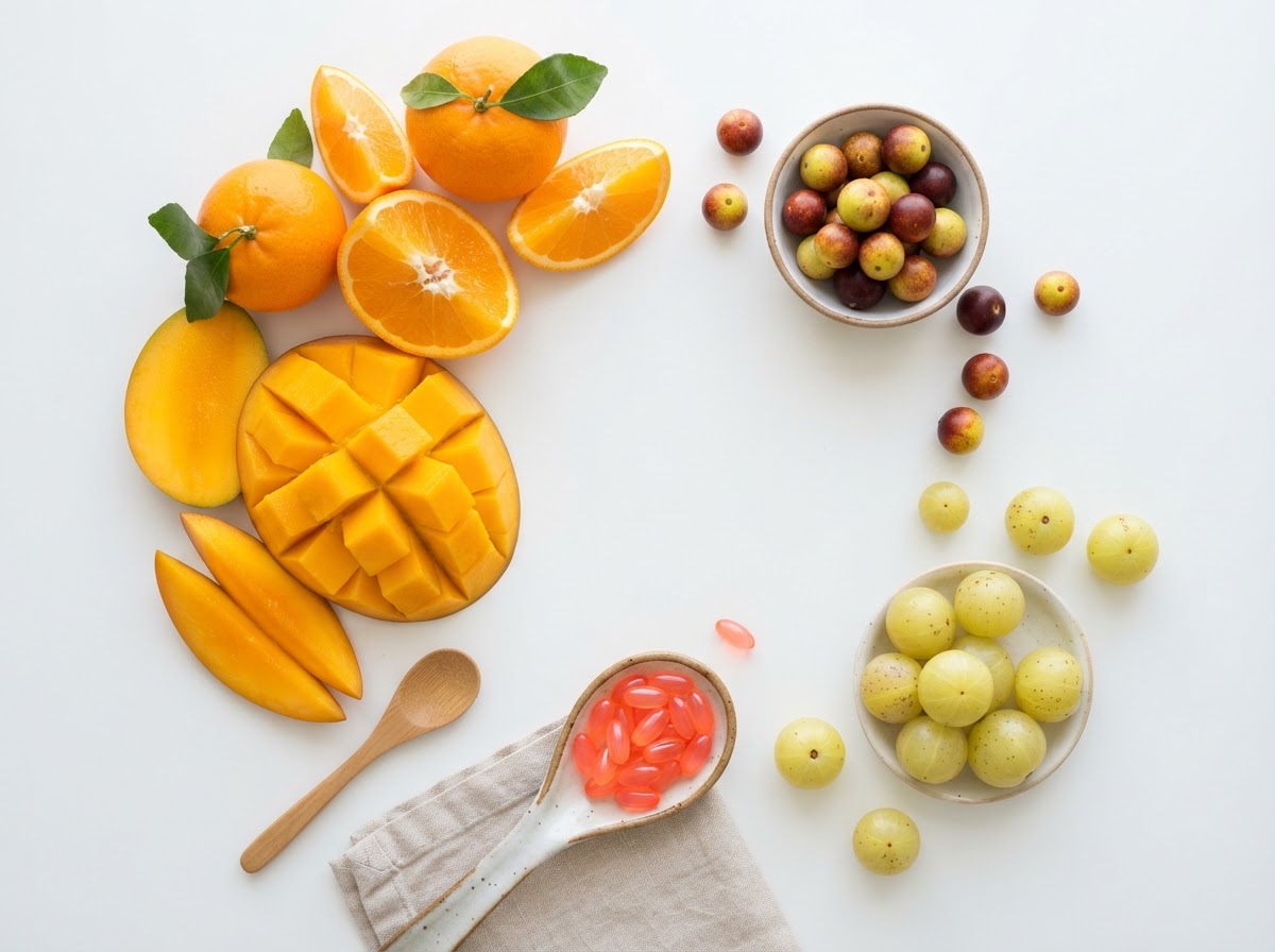 Yellow / Orange superfoods: Astaxanthin, Camu Camu, Mango, Amalaki