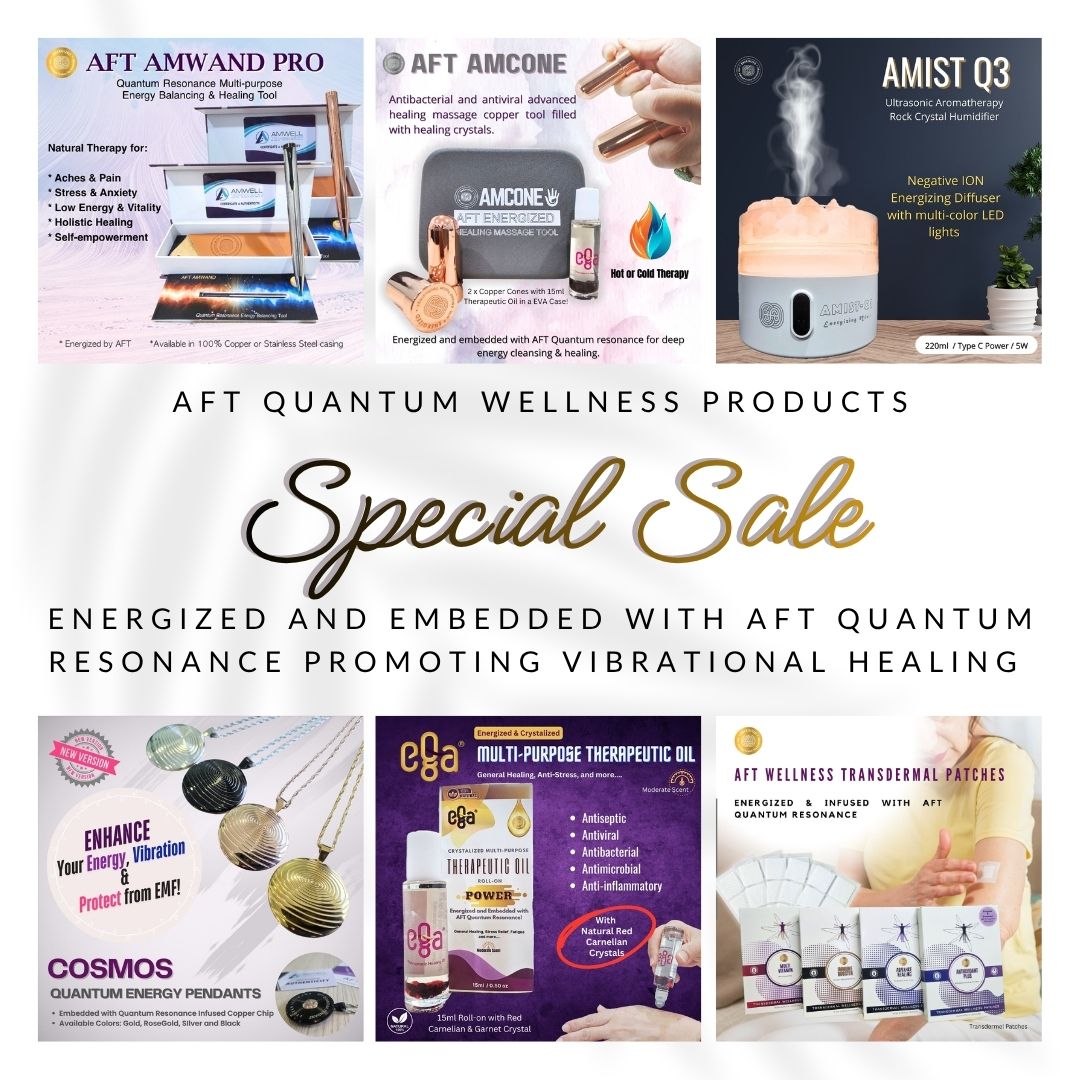 Special promotions on AFT Quantum Wellness products - AMwand Pro, AMcone, AMIST Q3, COSMOS Pendants, ega Oil, AFT Wellness Patches