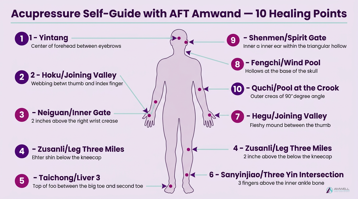Acupressure Self-Guide with AFT Amwand - 10 Healing Points Mapping Diagram