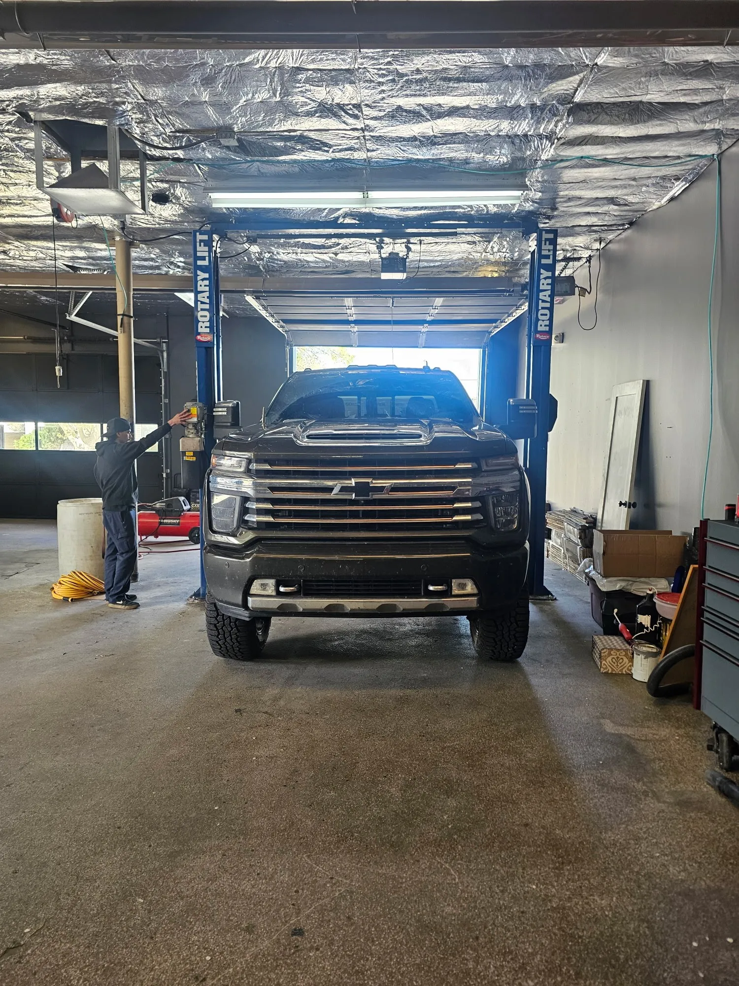 Truck on Lift Front View at Awesome Auto Repair in Tooele UT