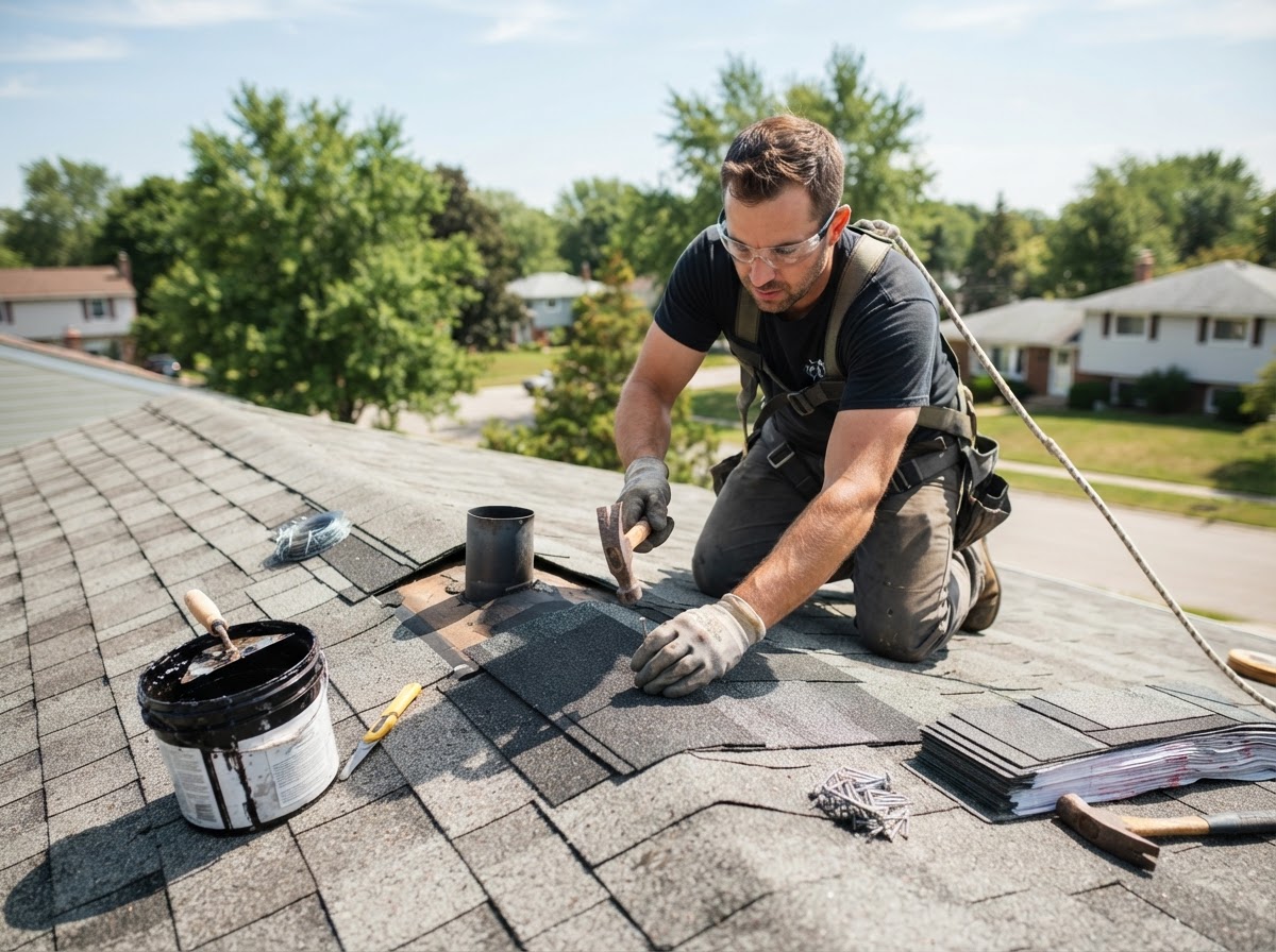 Mobile responsive roofing website view showing roof repair services