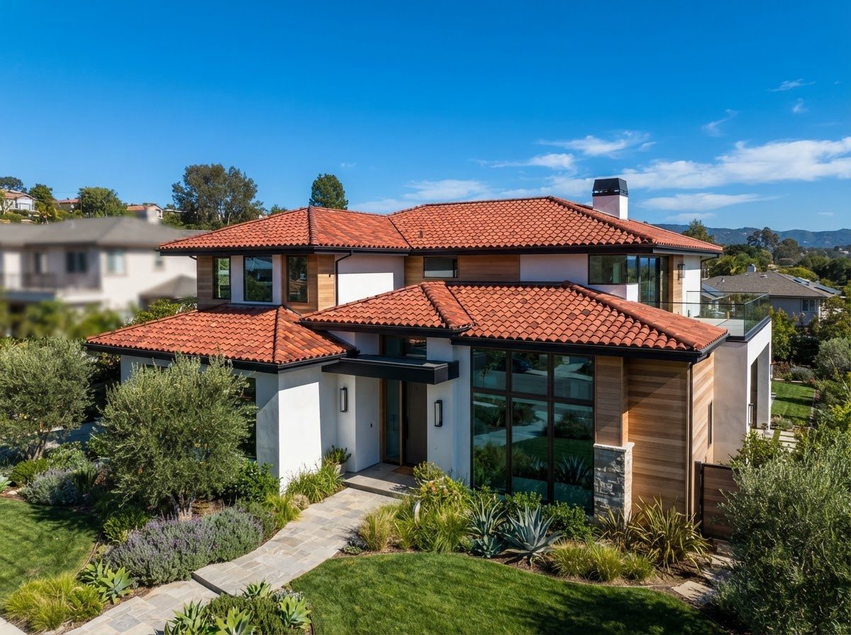 Roofing company website mockup showing roof repair and replacement services