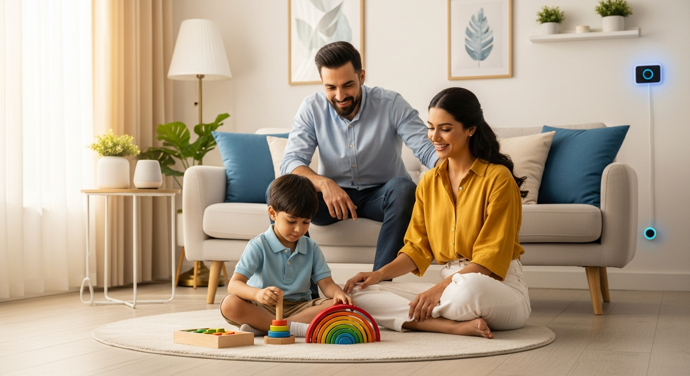 Family playing with educational toys