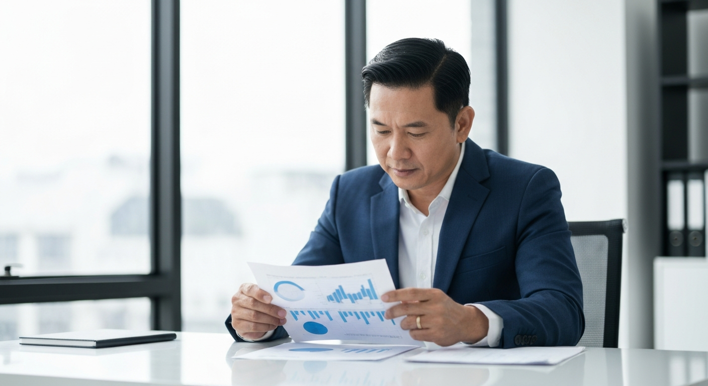 Mature professional reviewing financial documents