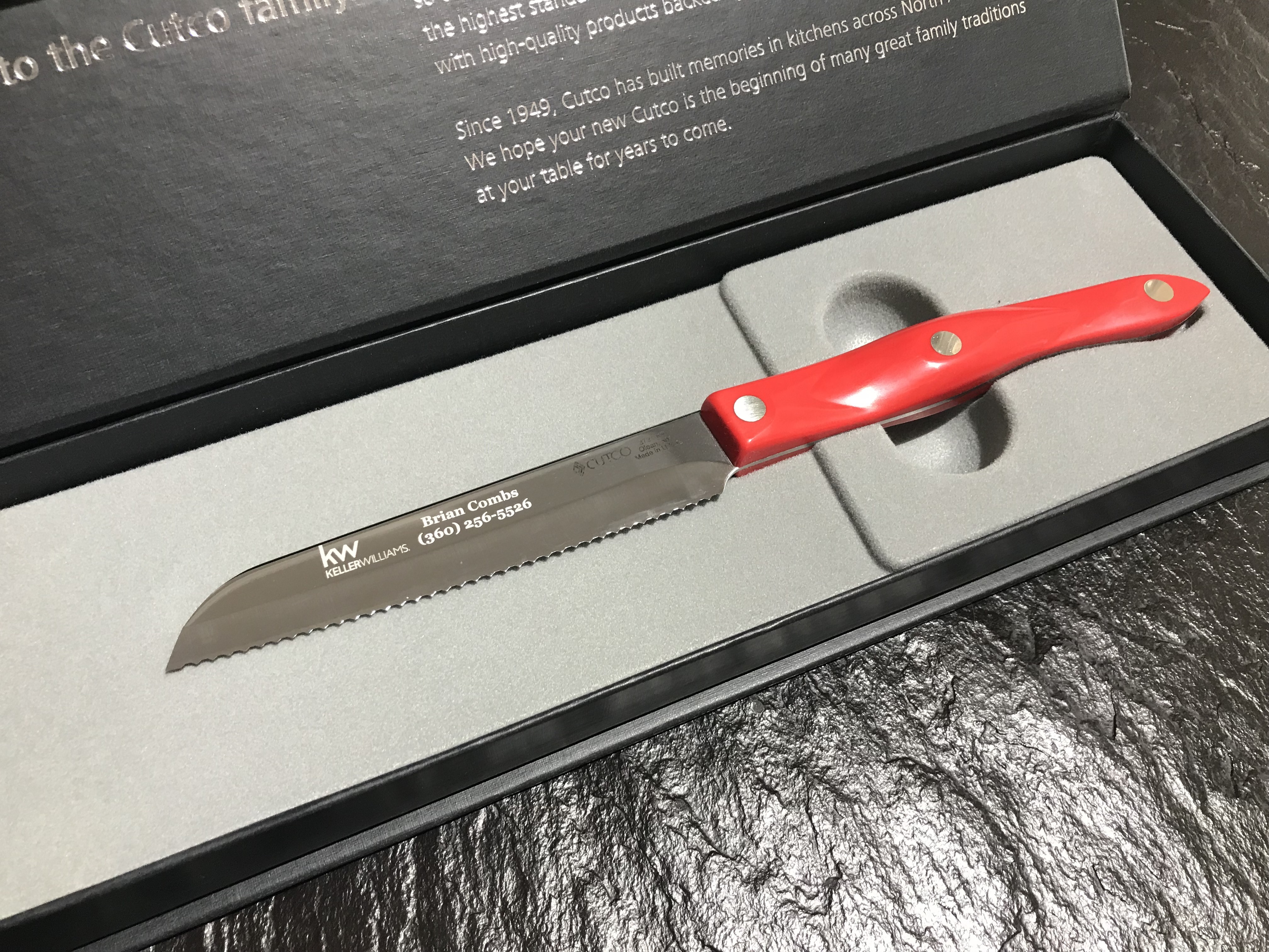 Custom Engraved Red Cutco Knife in Gift Box