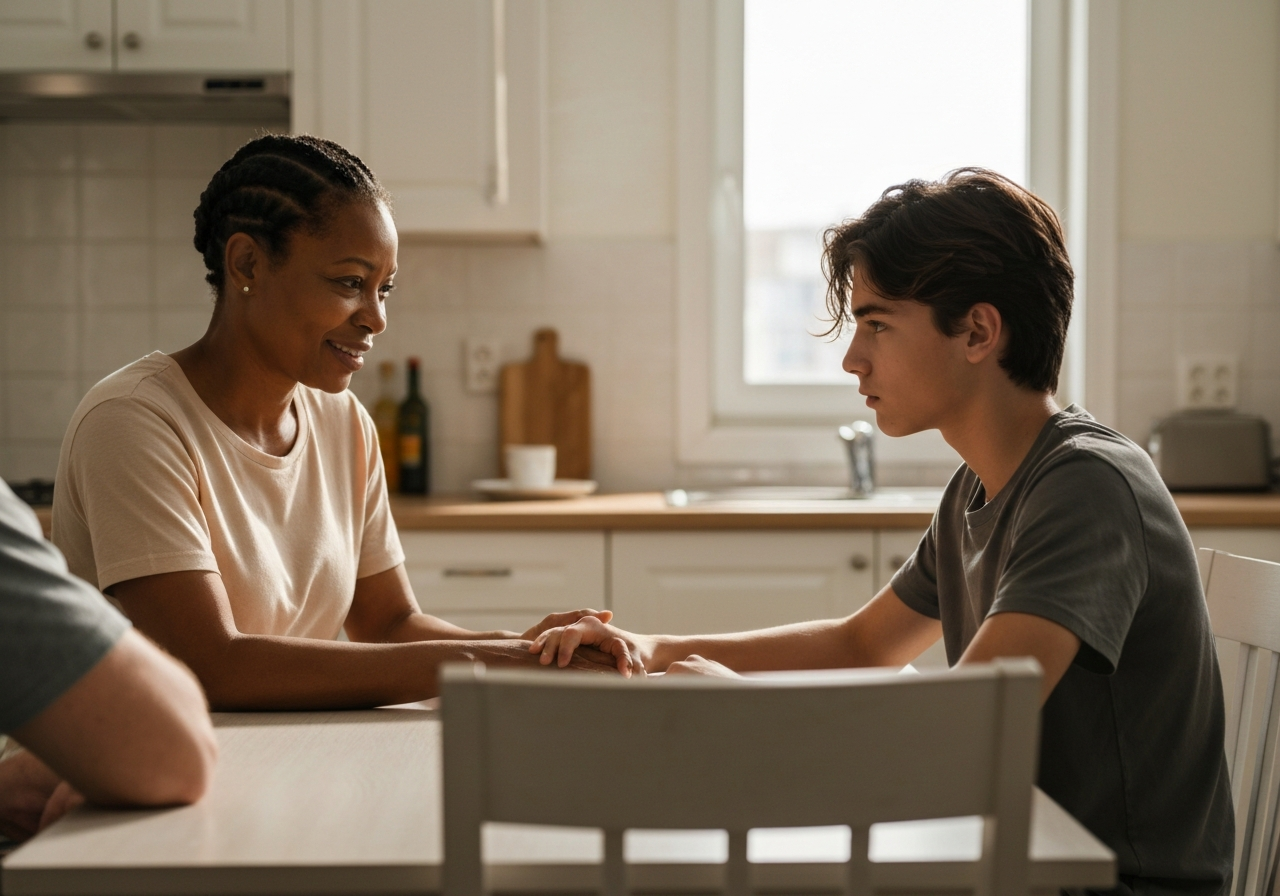 Mother having a heartfelt conversation with her teenager