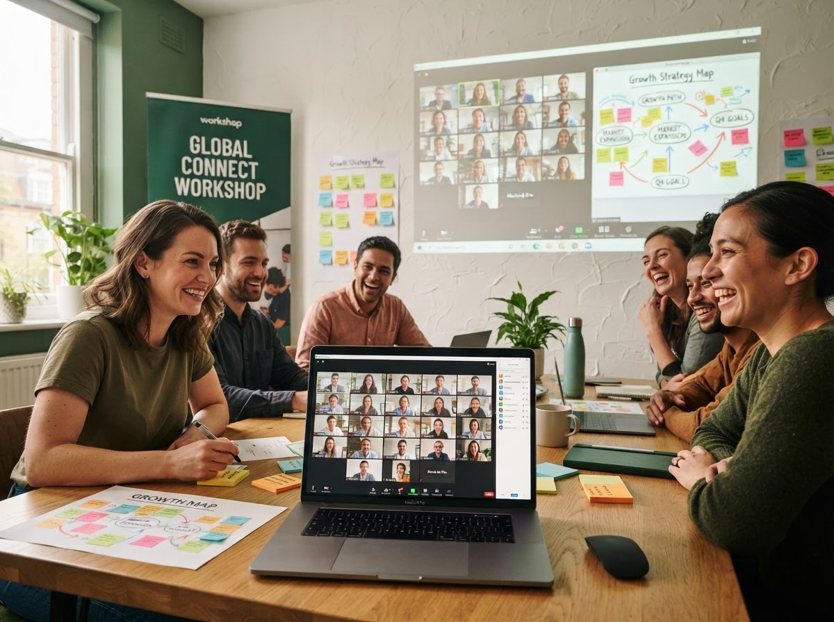 Professionals collaborating in an interactive online workshop