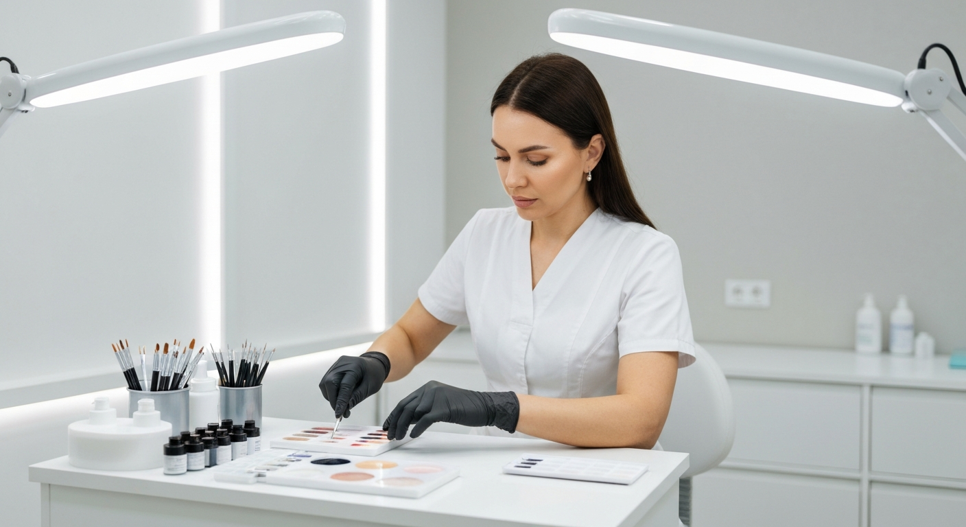 PMU artist in clinical studio