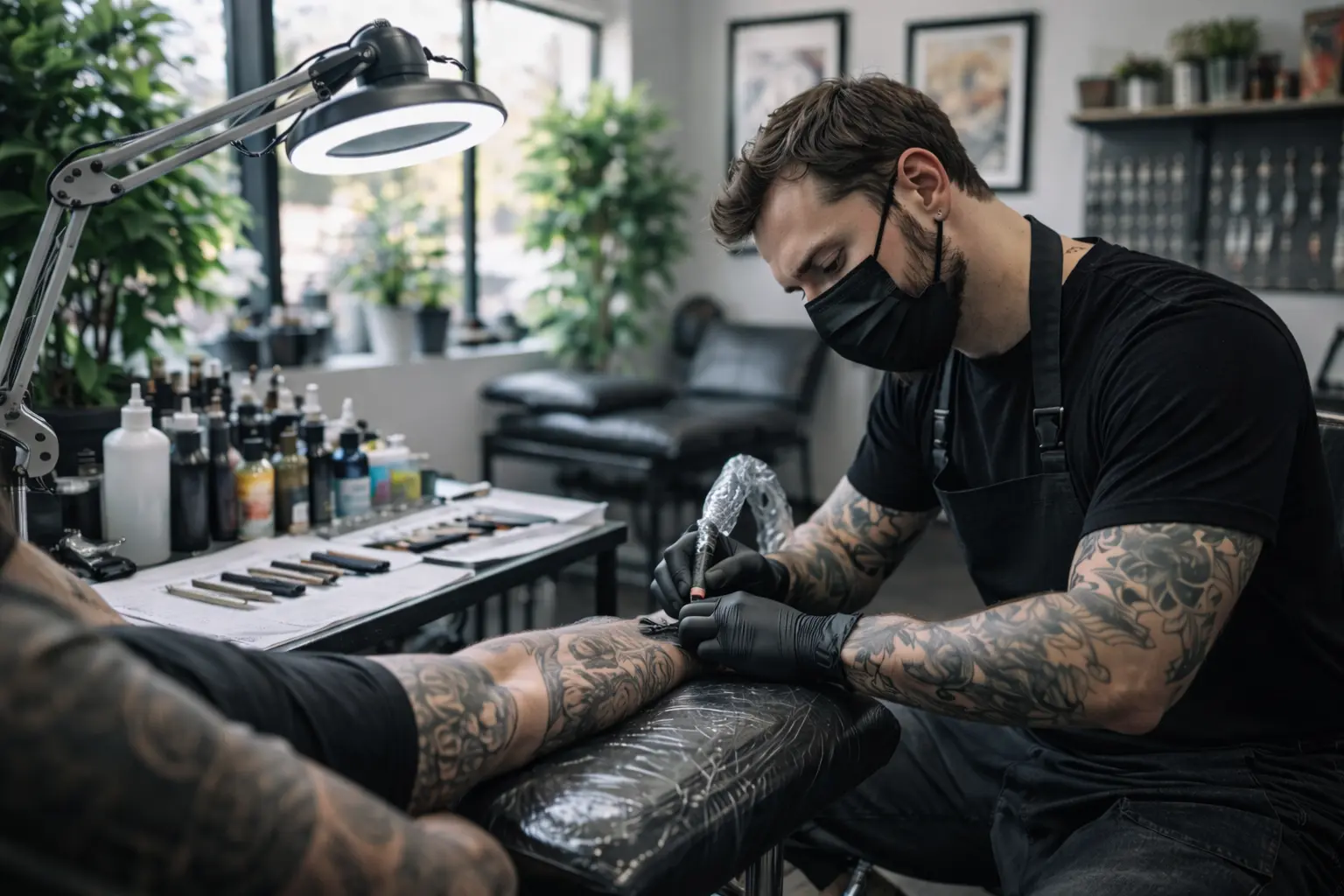 Professional tattoo artist preparing equipment in Los Angeles studio