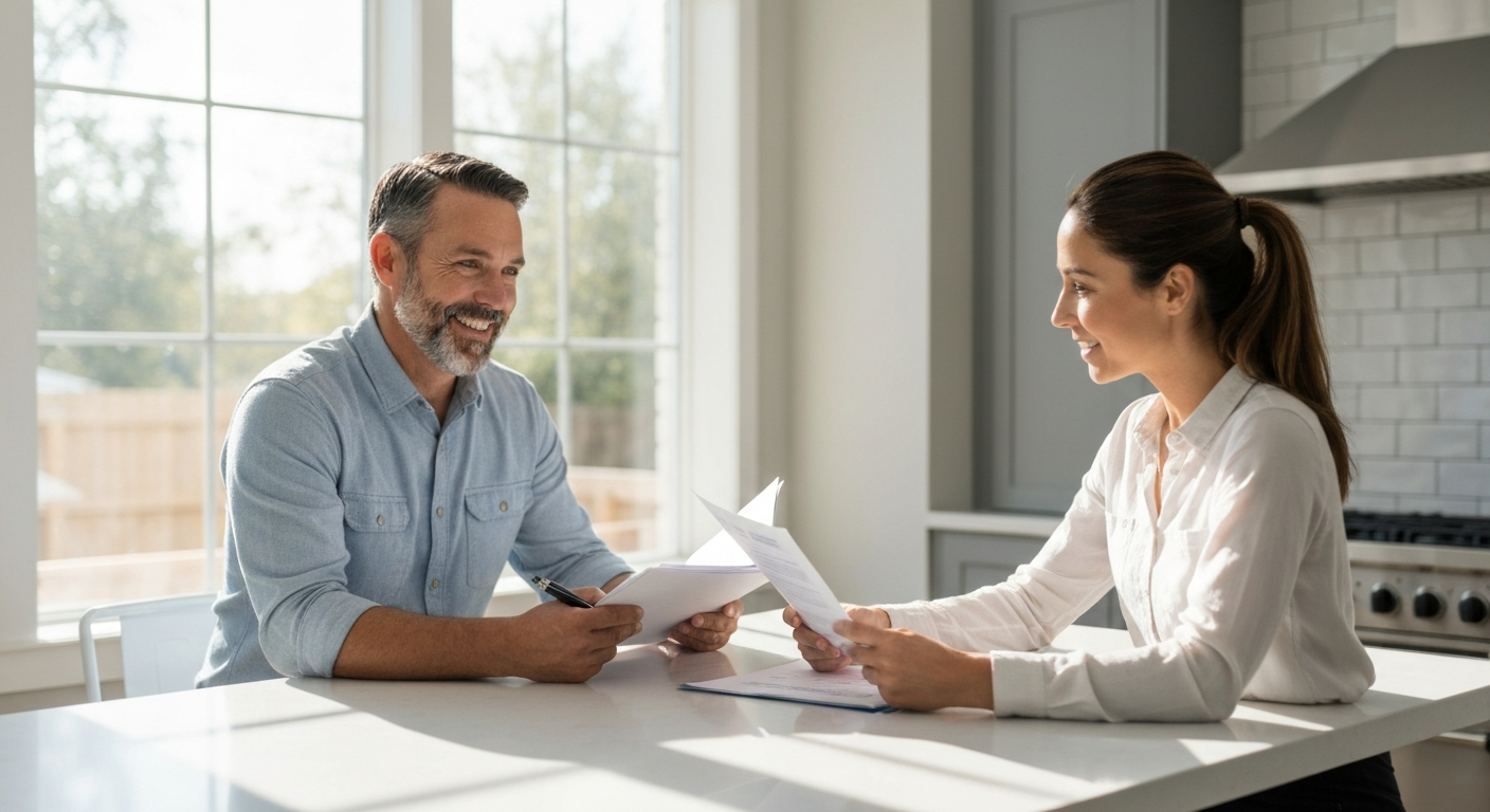 Homeowner and contractor discussing financing