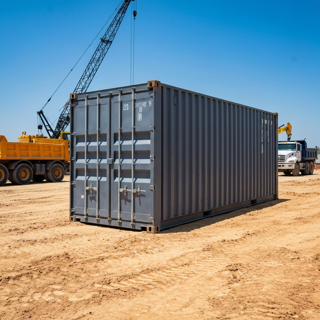 Storage container at a construction job site