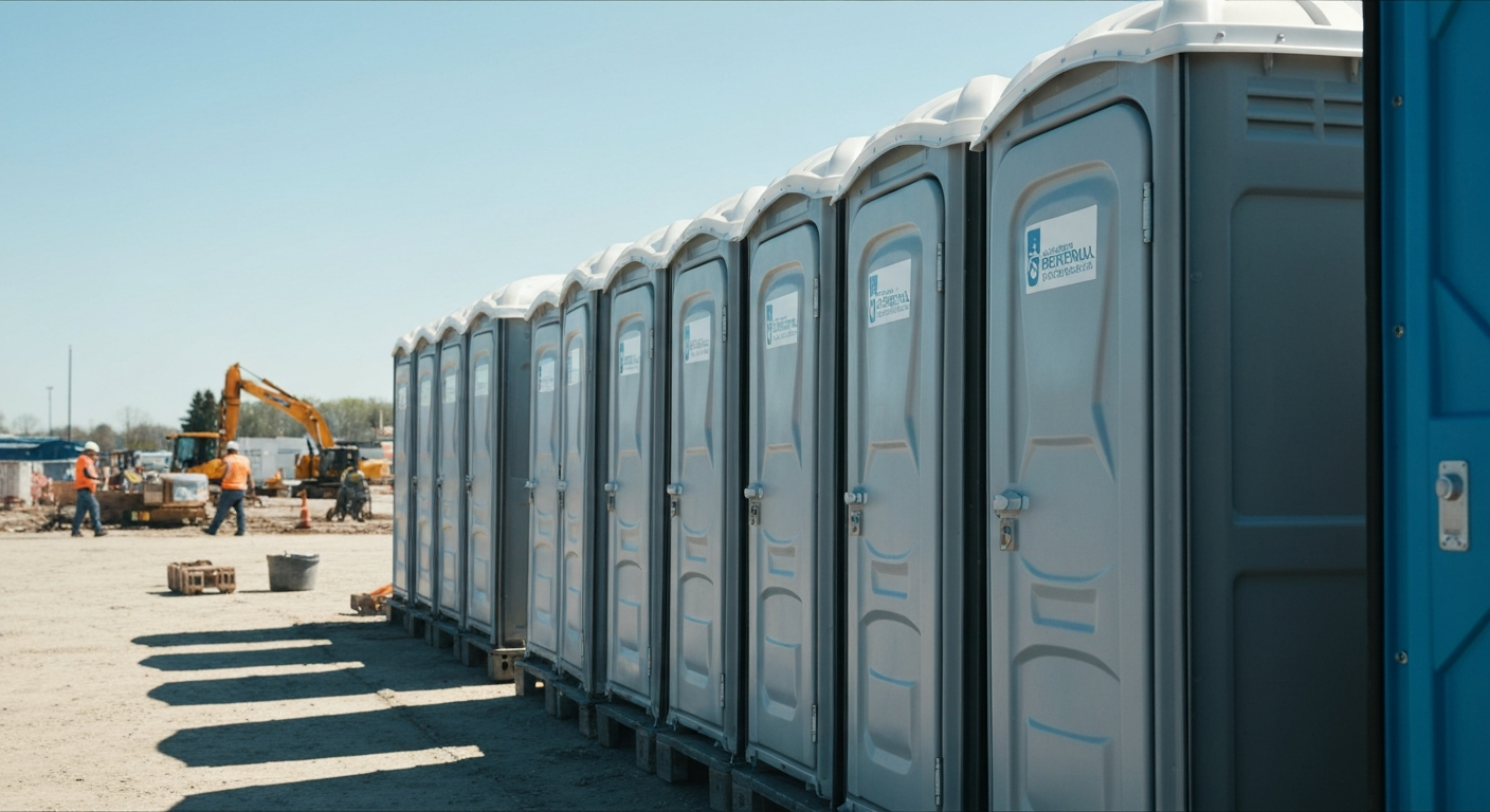 Row of portable toilets at a construction site