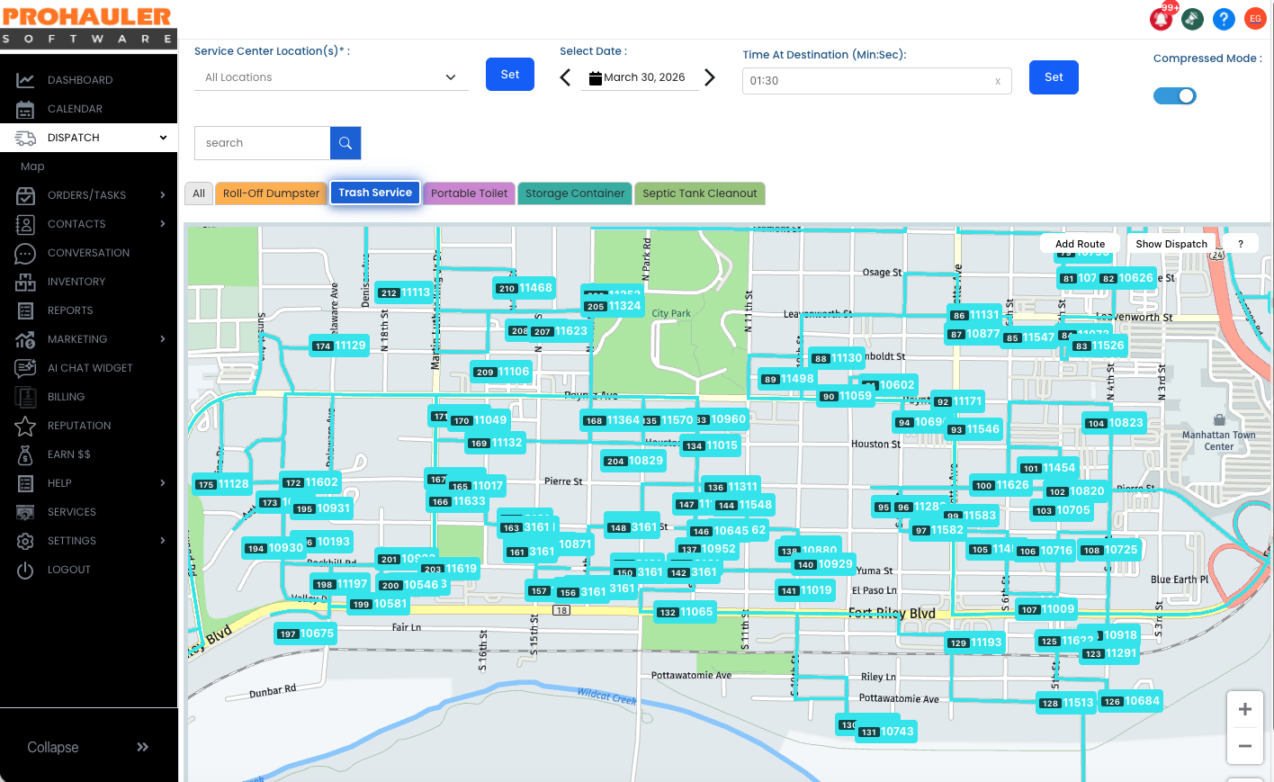 High-Density Trash Route Optimization Map