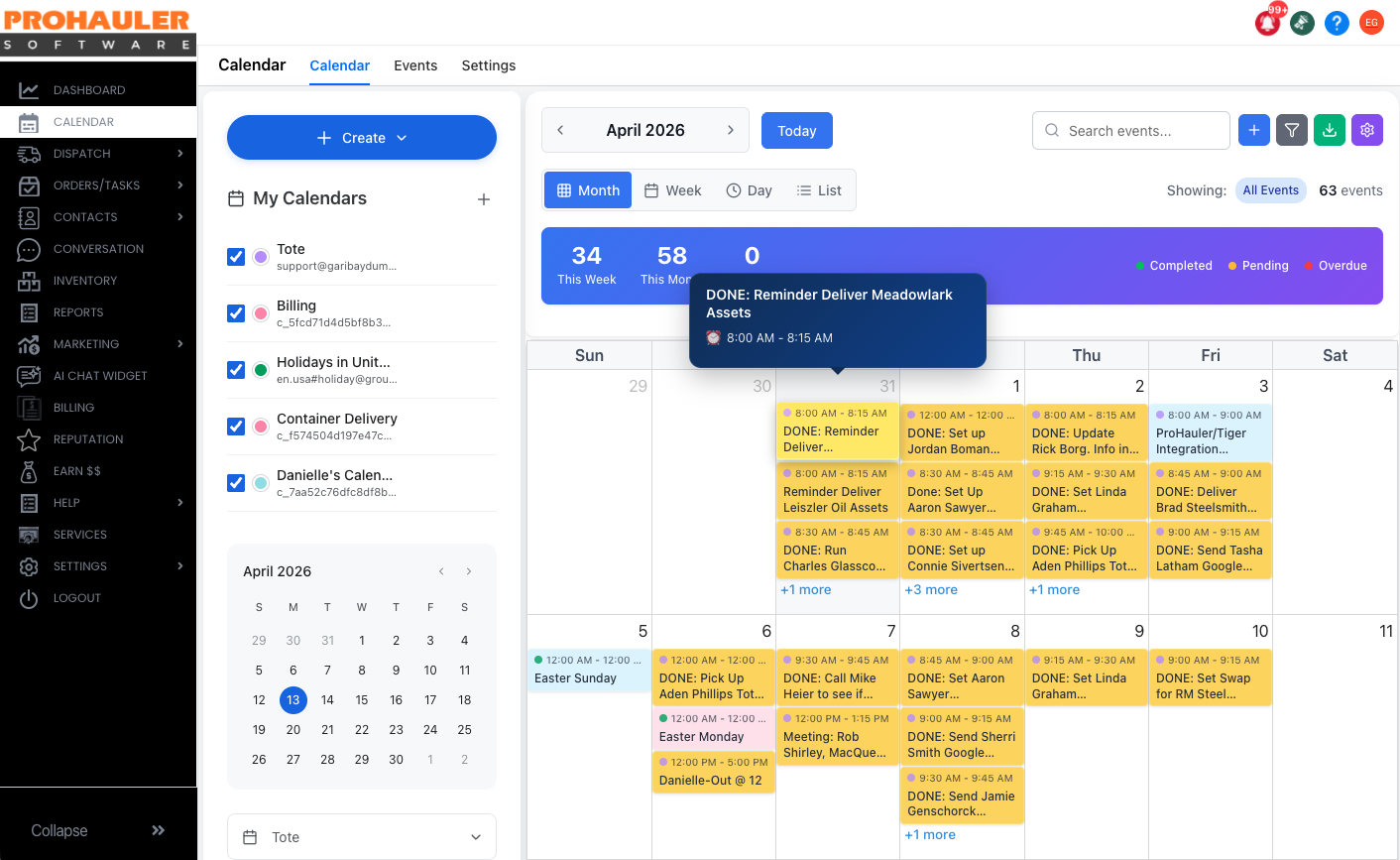 ProHauler Google Calendar Sync