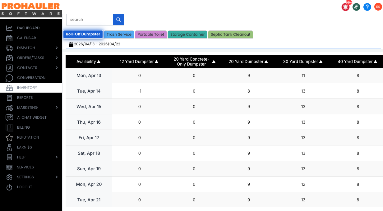 Inventory Tracking Table