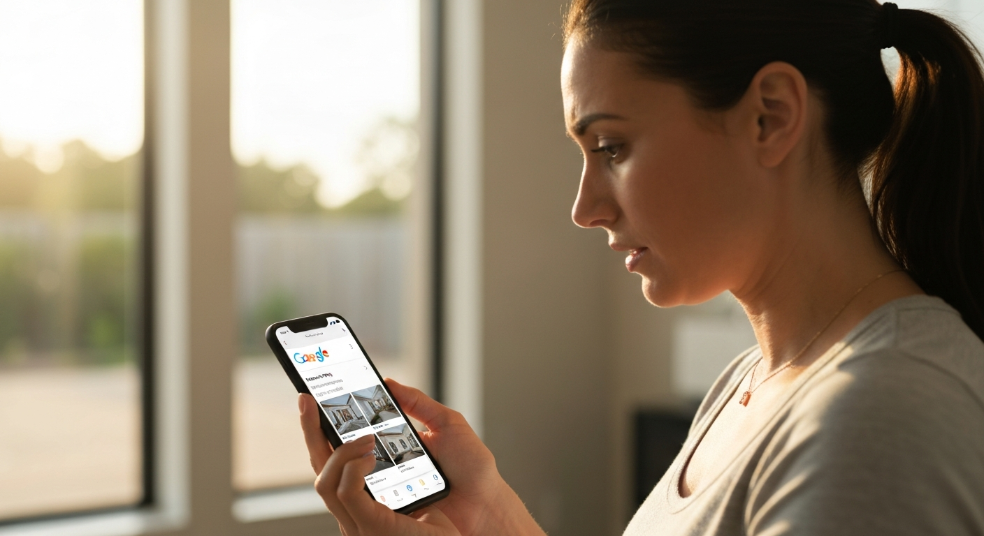 Florida homeowner scrolling through painting contractor Google reviews on mobile phone