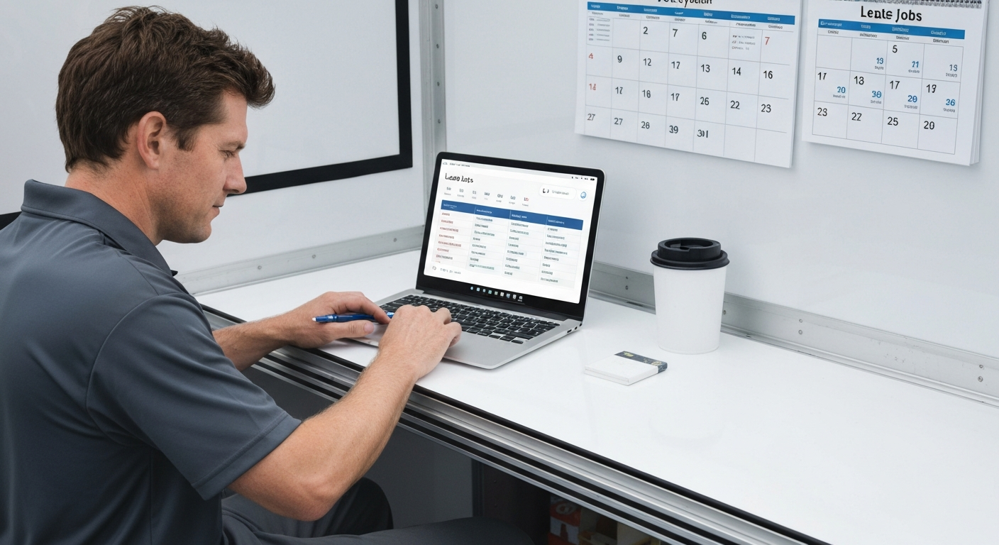 Contractor using a clean, organized CRM system to manage jobs