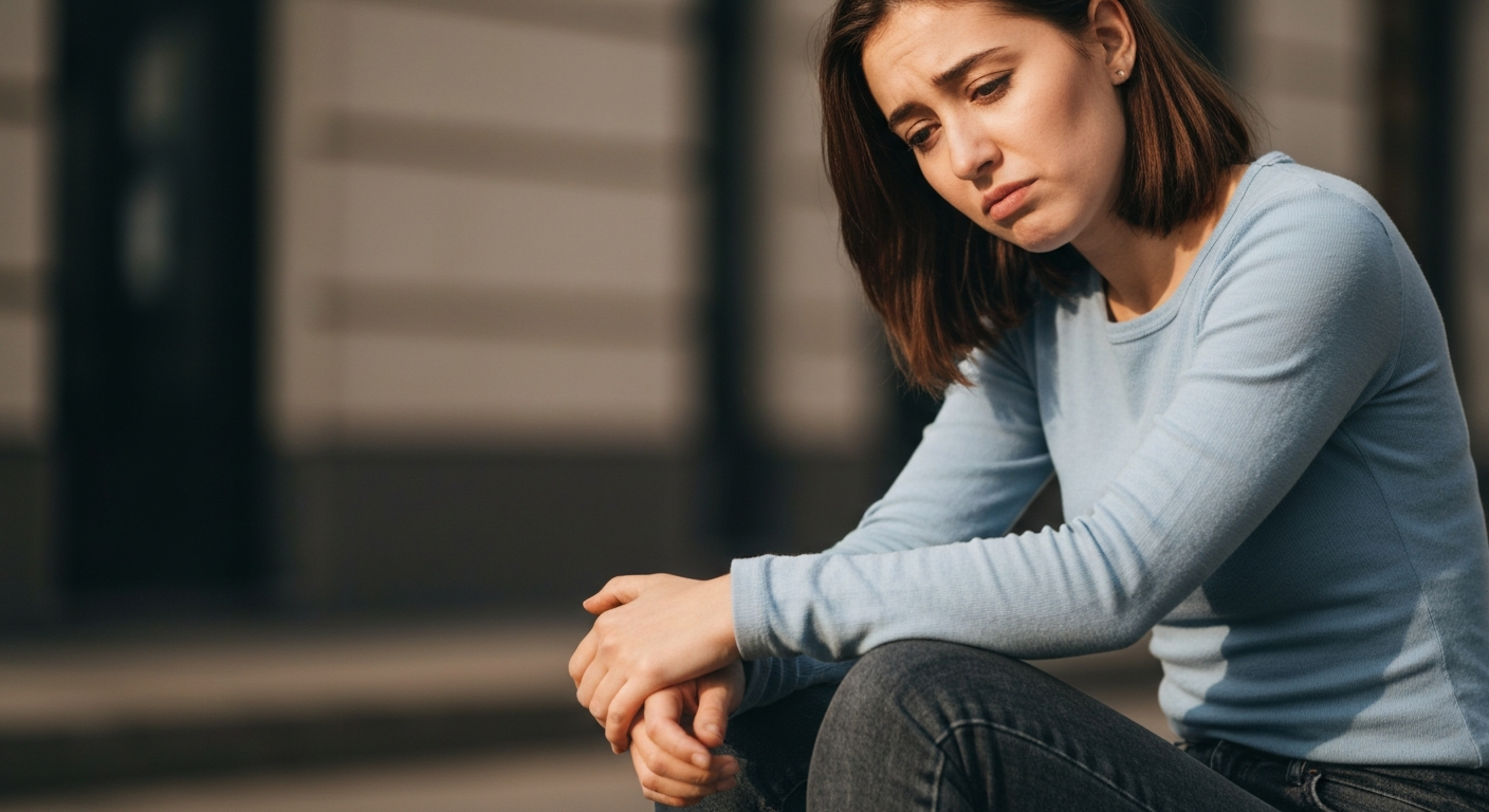 Subtle emotional moment of feeling stuck or holding back