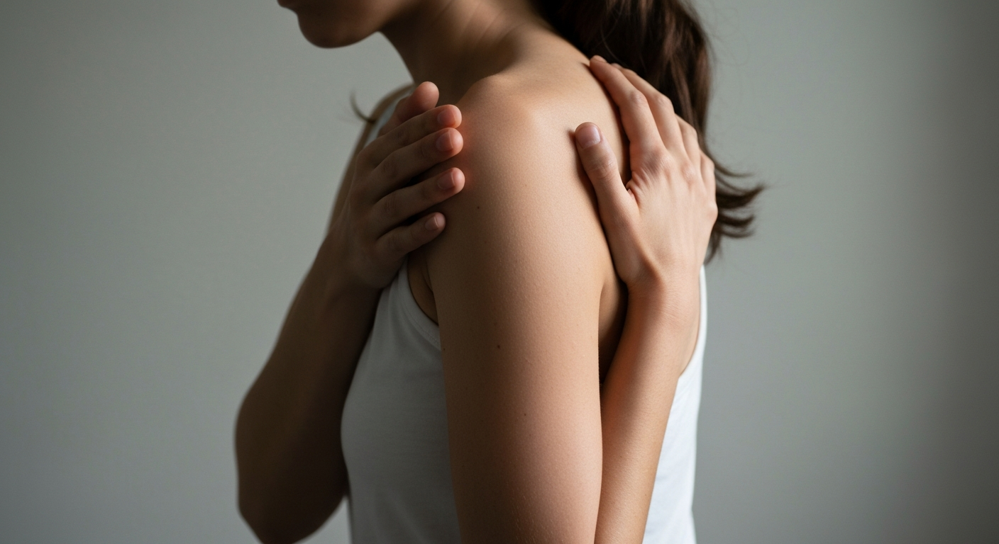 Subtle body tension visual conveying nervous system alertness