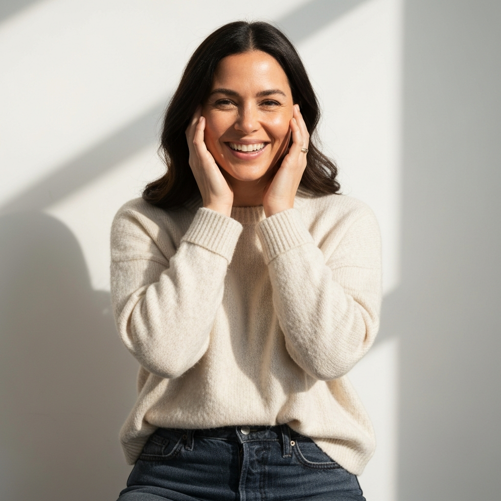 Woman experiencing grounded release and calm relief