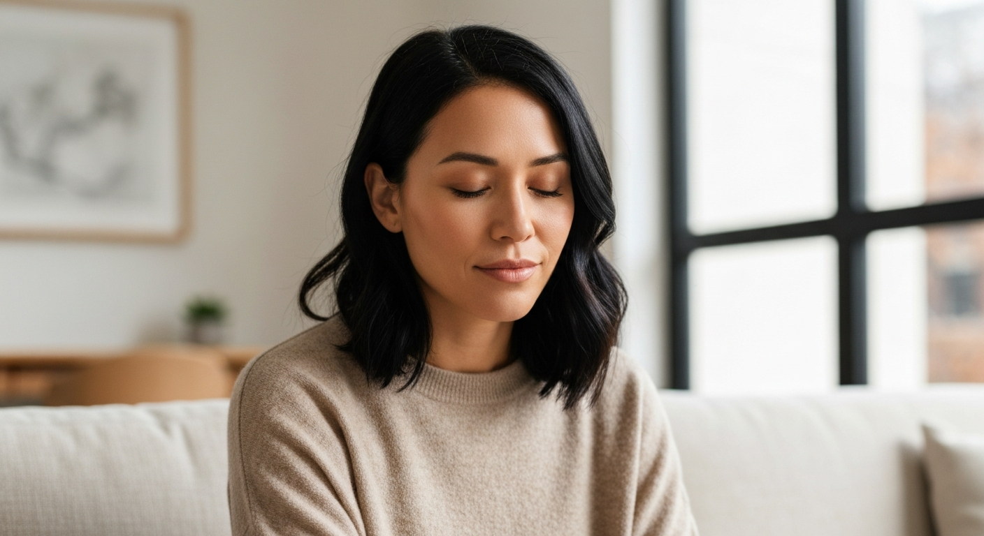 Woman experiencing calm, grounded relief and emotional lightness
