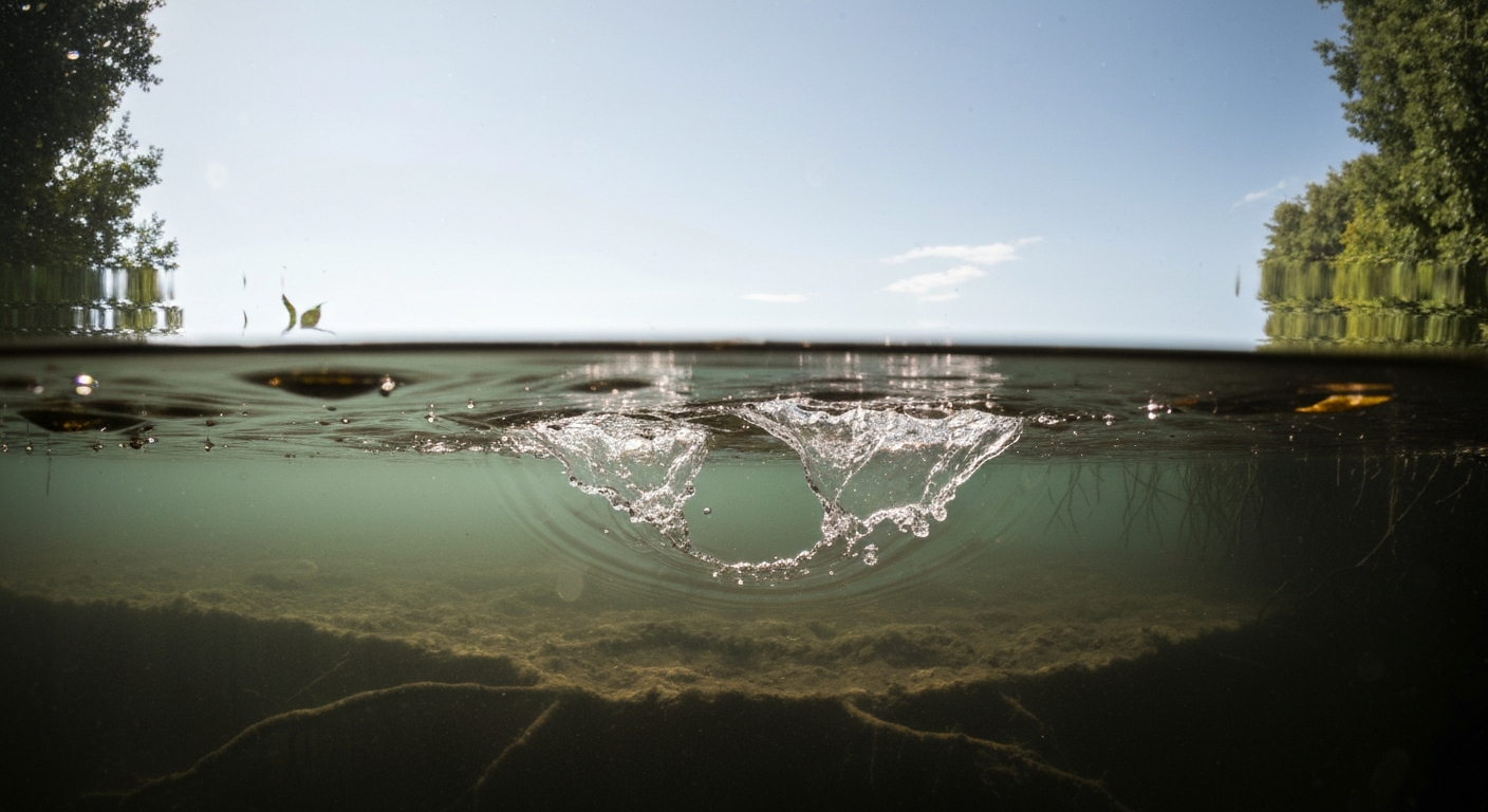 Visual metaphor for insight versus deeper change, showing calm surface with deeper internal movement