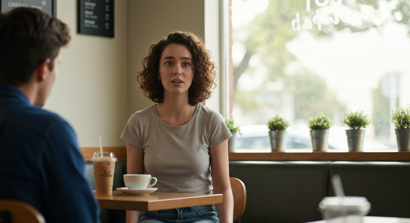 Woman appearing outwardly functional but inwardly overwhelmed in an adult life situation