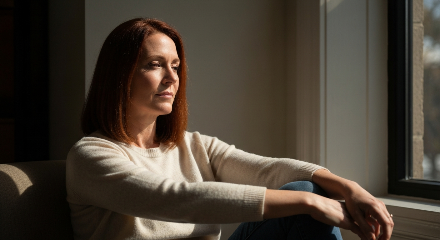Woman sitting alone in quiet reflection