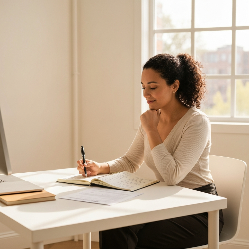 Person feeling relief and nervous system regulation while looking at financial documents