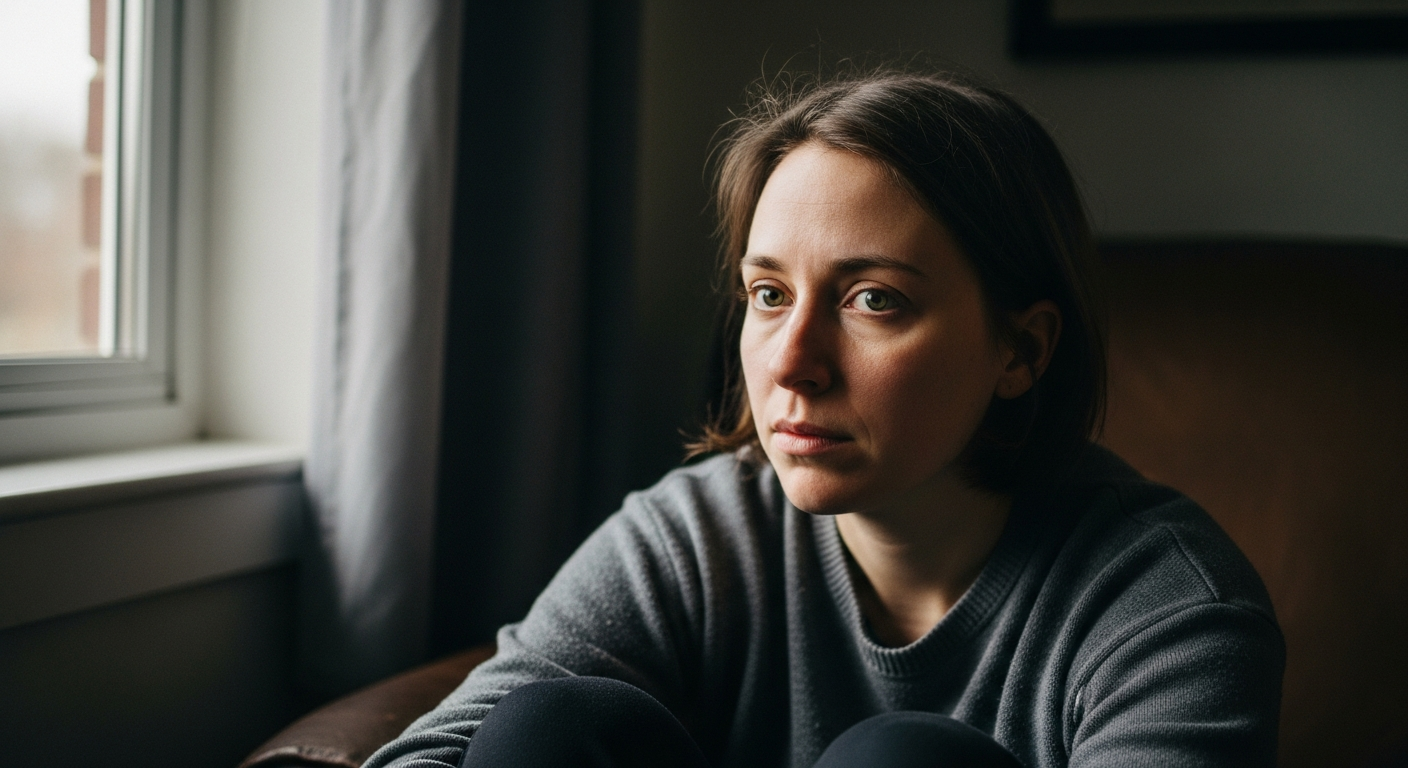 A person sitting quietly with a thoughtful expression, representing the experience of anxiety and overthinking