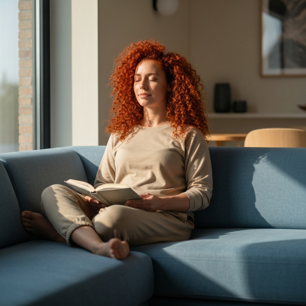 Woman experiencing a calm, grounded mental space and emotional relief