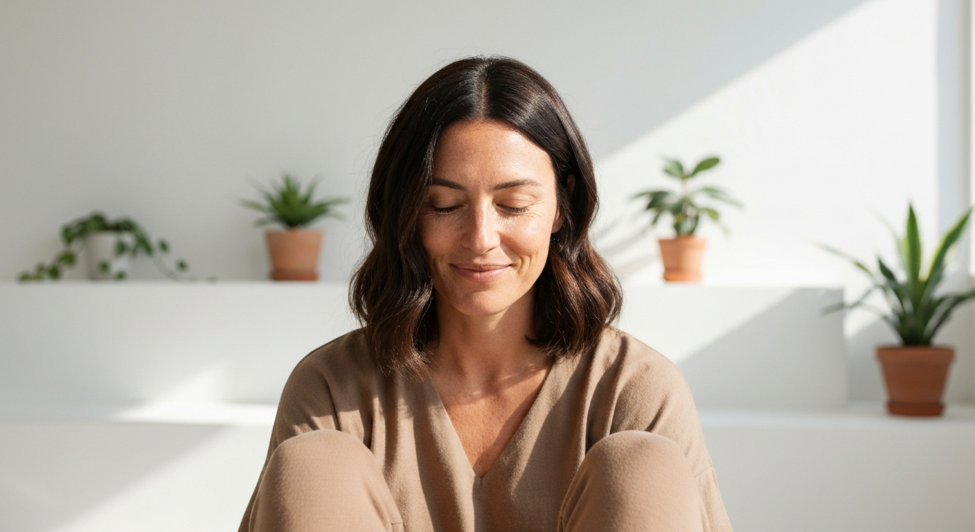 Woman experiencing calm, grounded self-connection